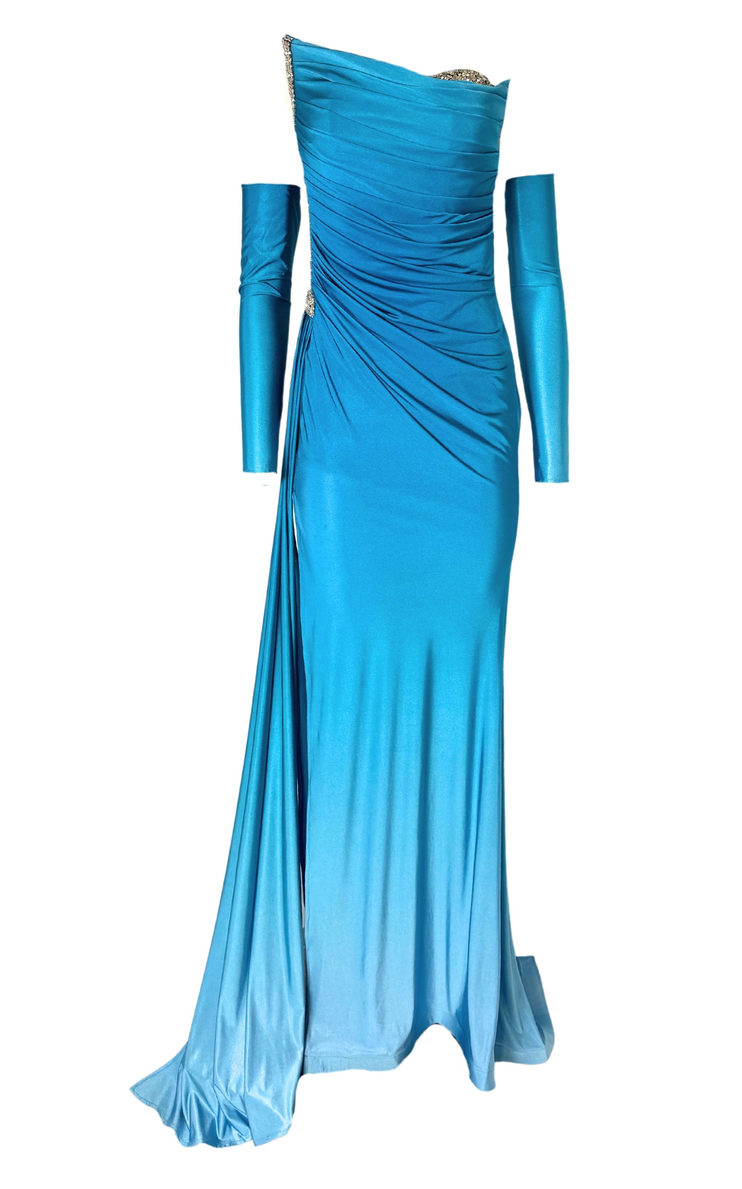 Blaues Ombré-Kleid mit Strassverzierung