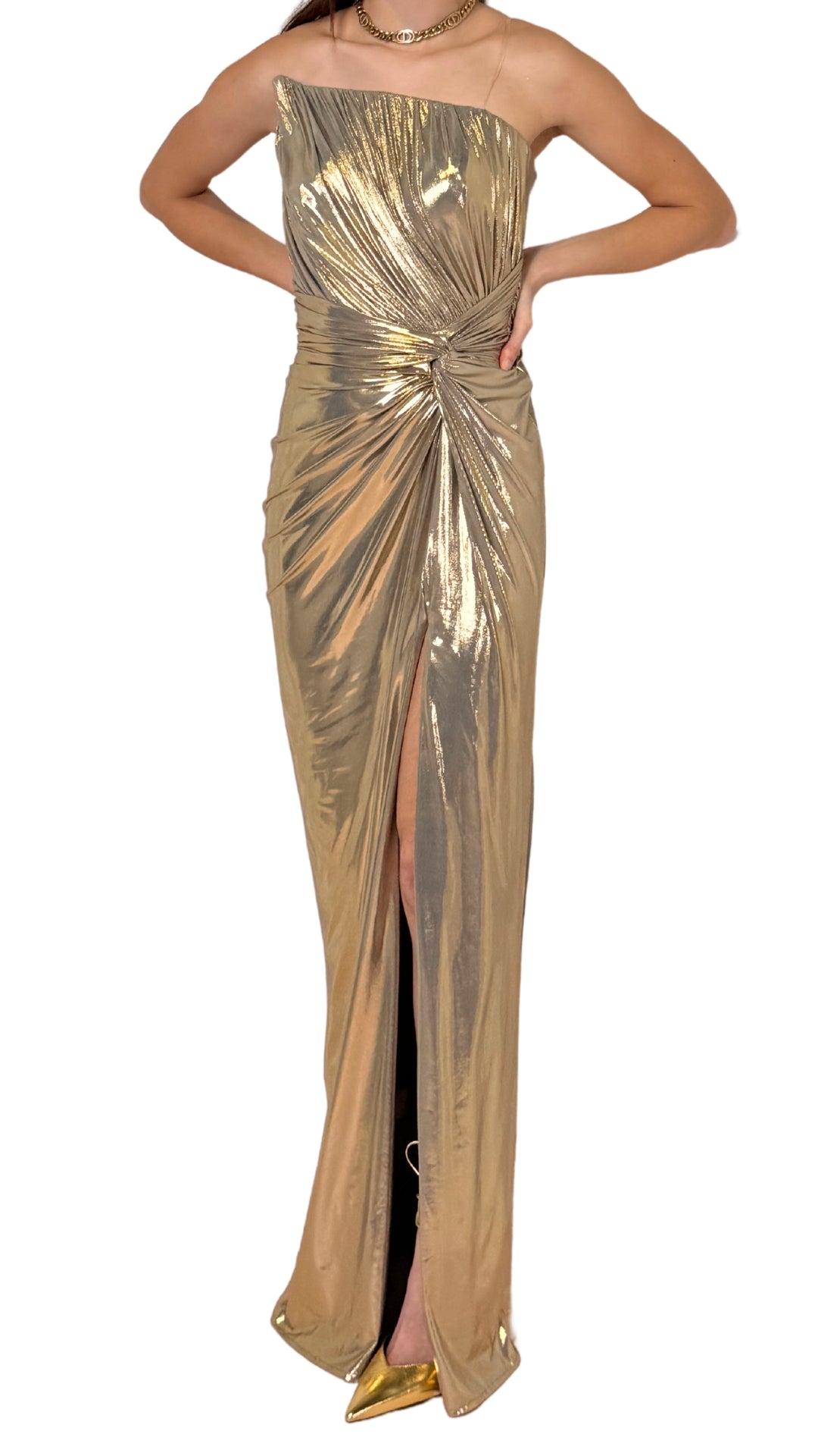 Goldmetallisches Cocktail-Abschlussballkleid