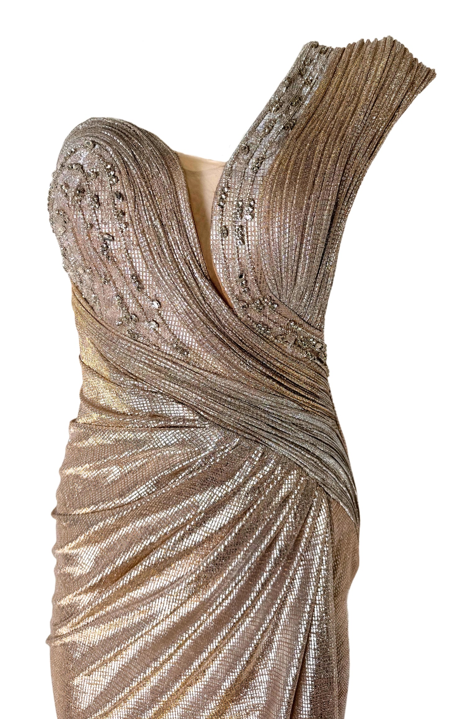 Goldschimmerndes One-Shoulder-Partykleid „Waves“.