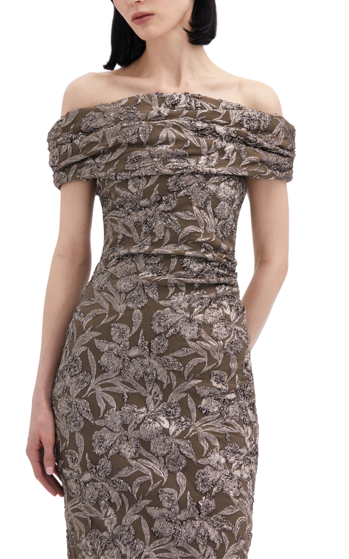 Midikleid aus floralem Metallic-Jacquard