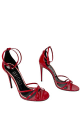 Red Patent Leather Sandals Double G Ankle Strap