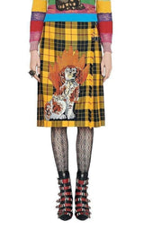  GucciEmbroidered Tartan Wool Skirt - Runway Catalog