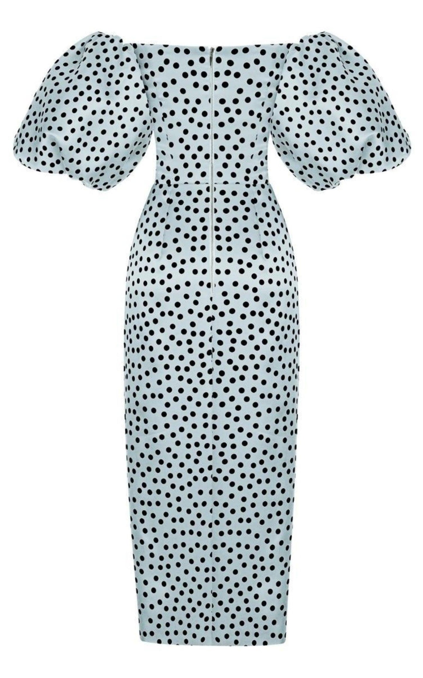  RasarioPolka-Dot Silk Organza Off-The-Shoulder Midi Dress - Runway Catalog