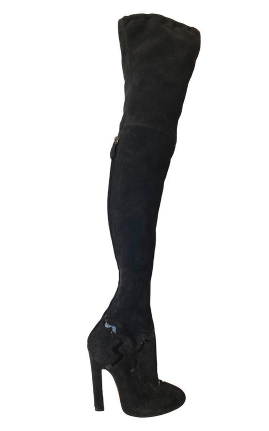 Alaïa Thigh High Black Leather Studded Boots