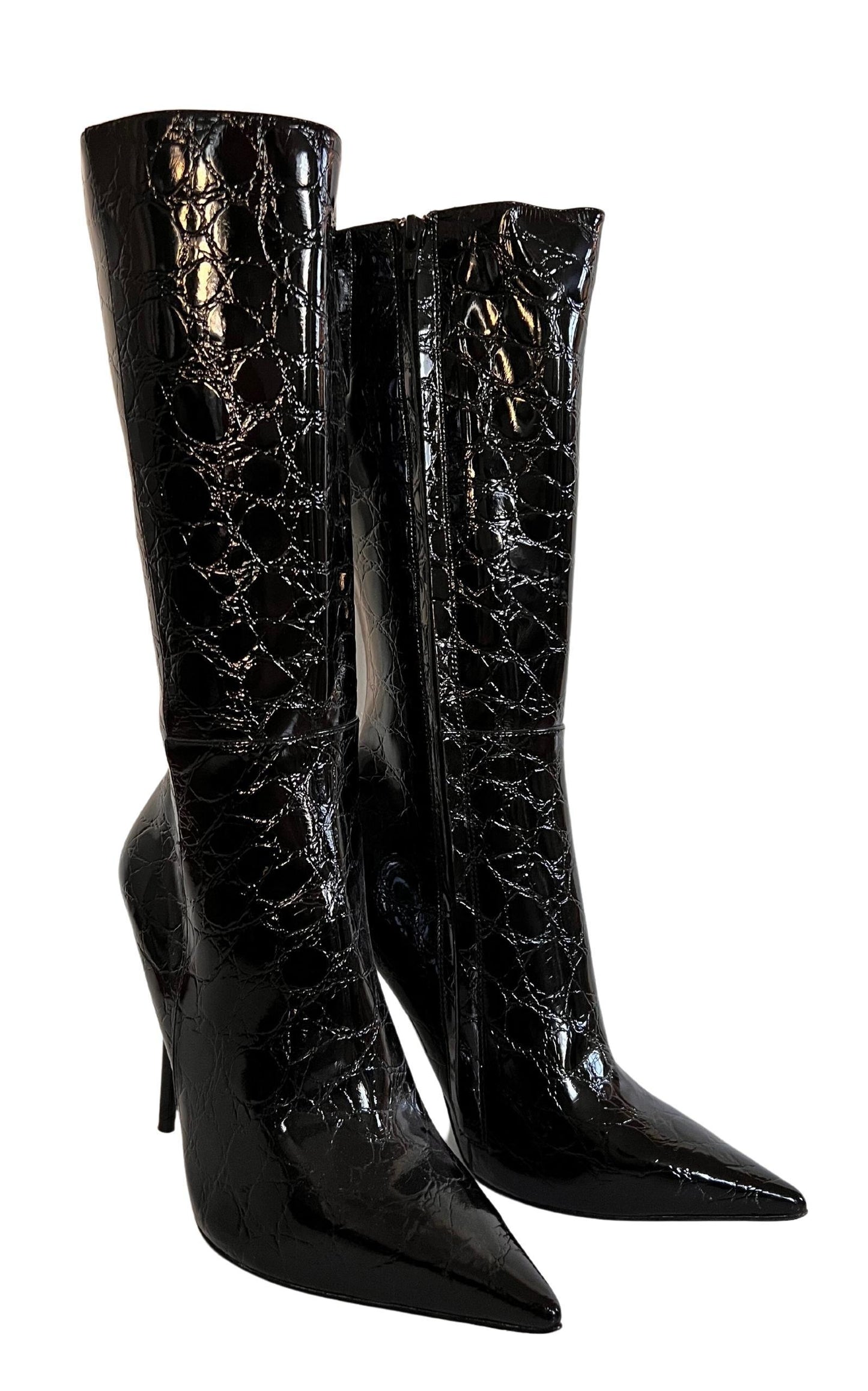 Black Crock Embossed Patent Leather Boots ALDO