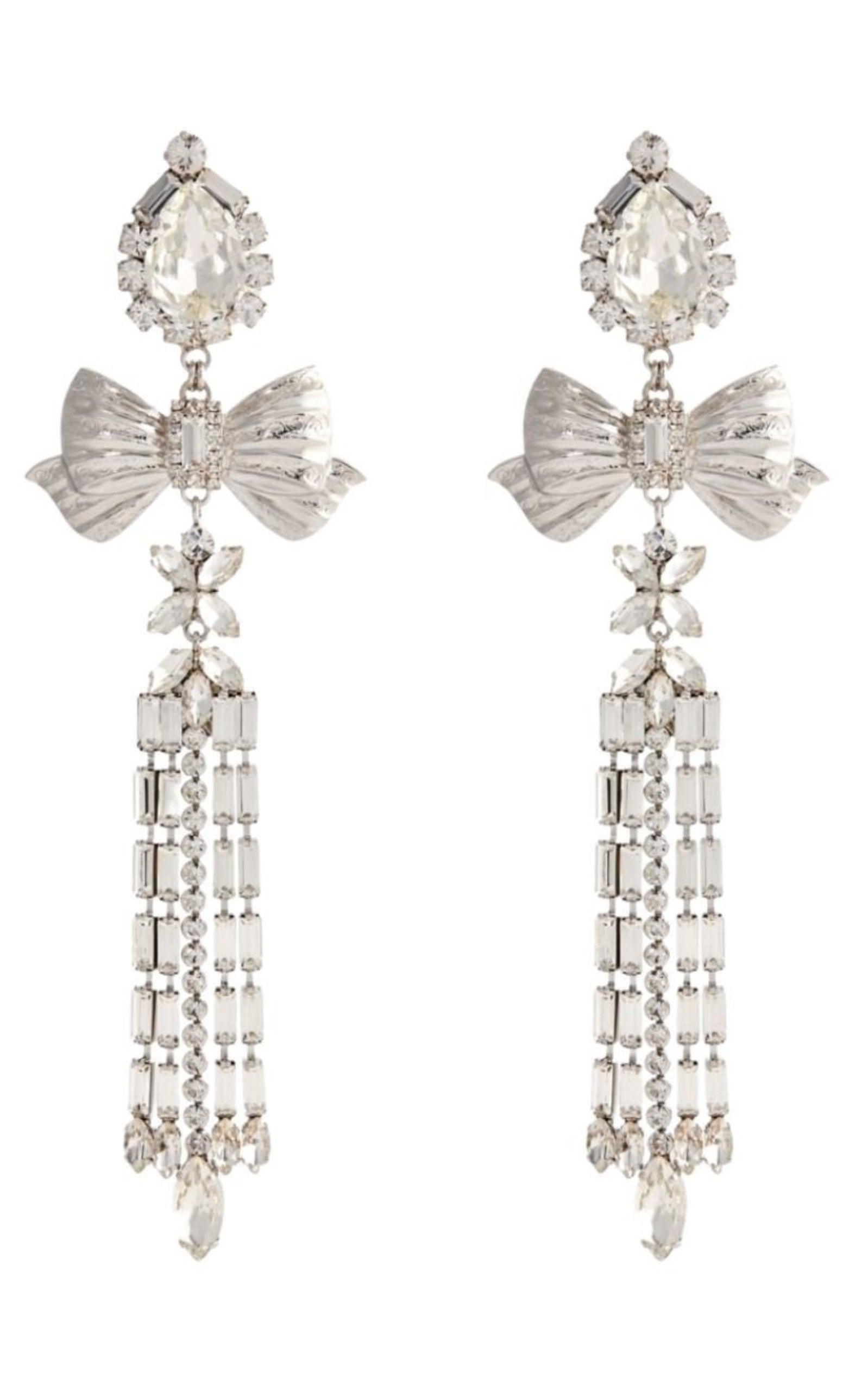 Crystal Bow Drop Clip-On Earrings Alessandra Rich