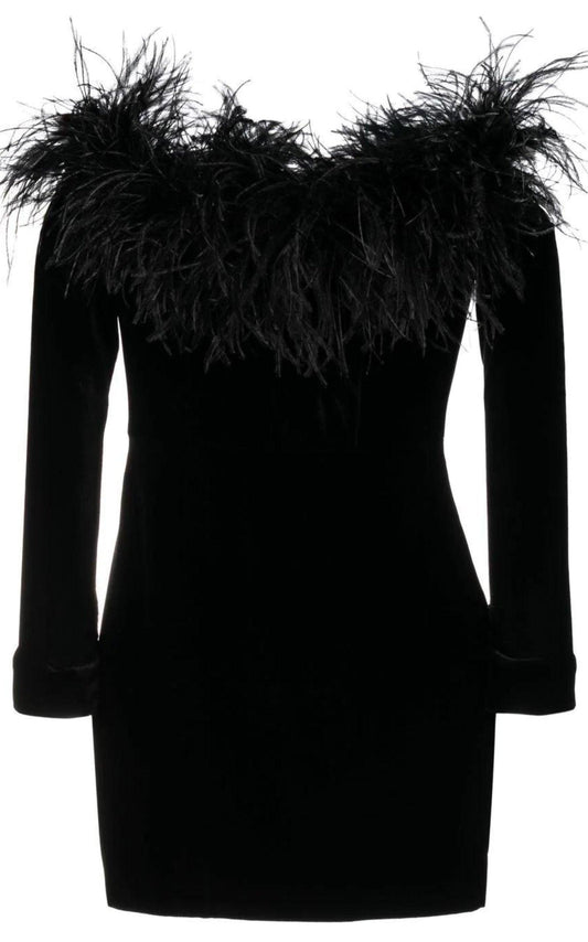 Feather-trim Velvet Mini Dress Alessandra Rich