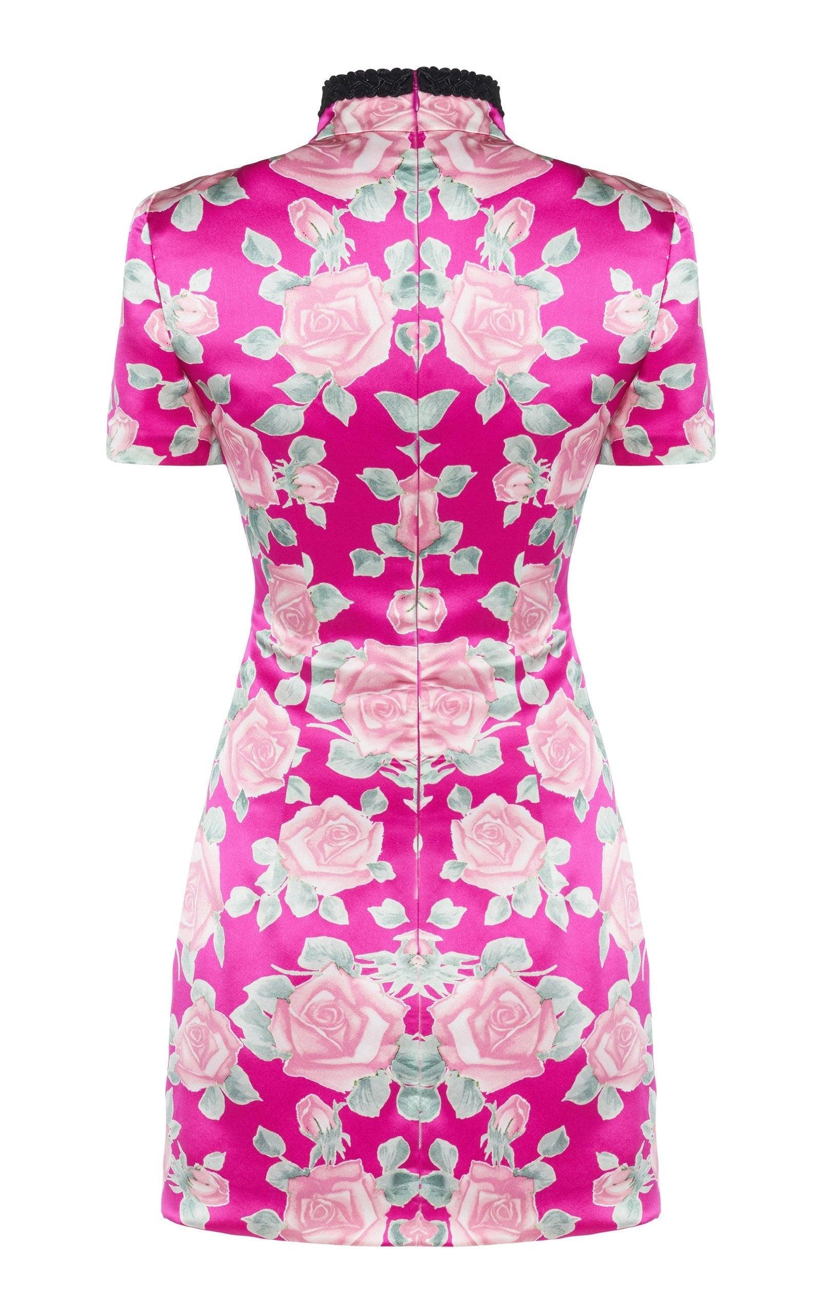 Rose-Print Silk Satin Mini Dress Alessandra Rich