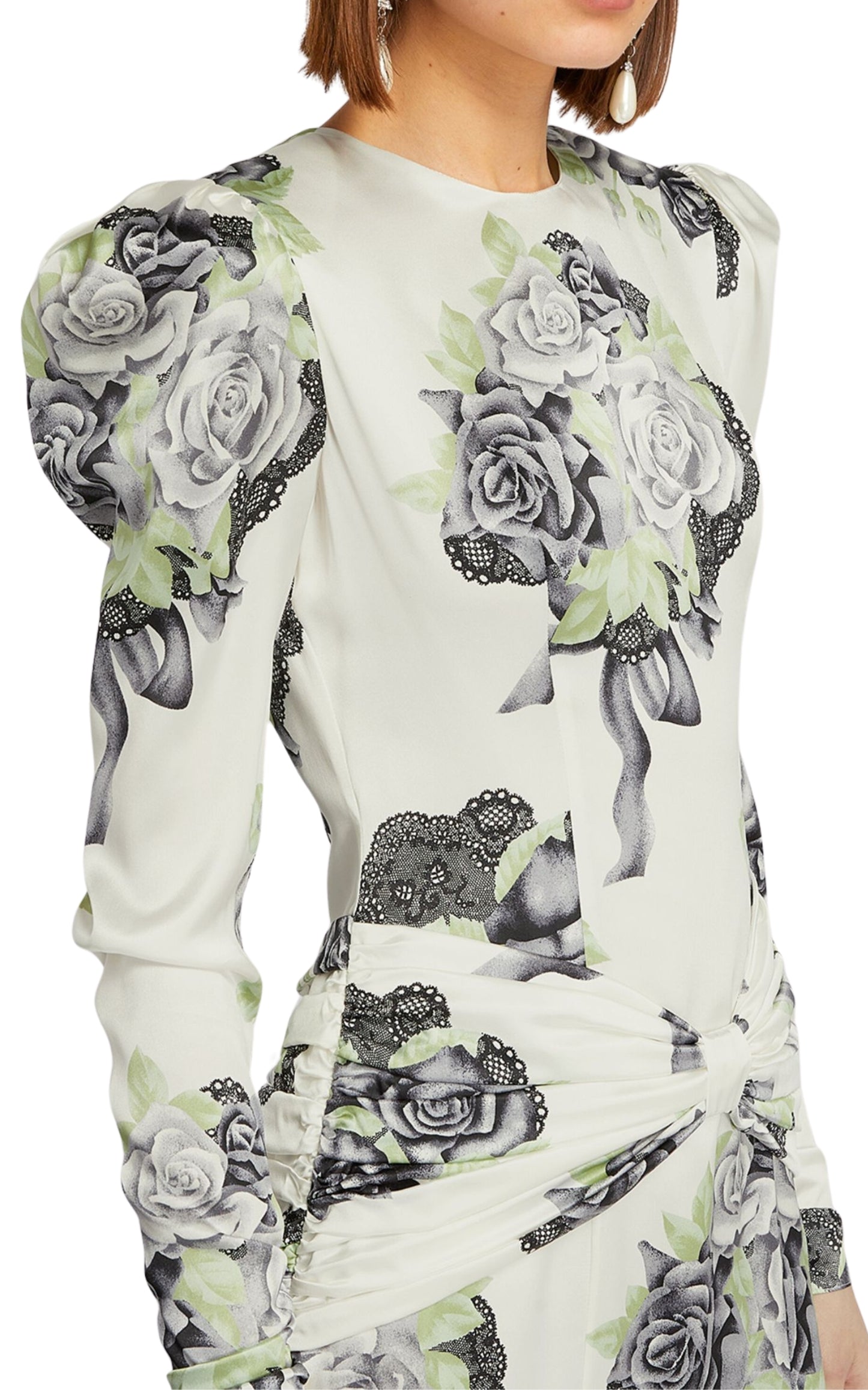 Silk Satin Rose Print Midi Dress Alessandra Rich