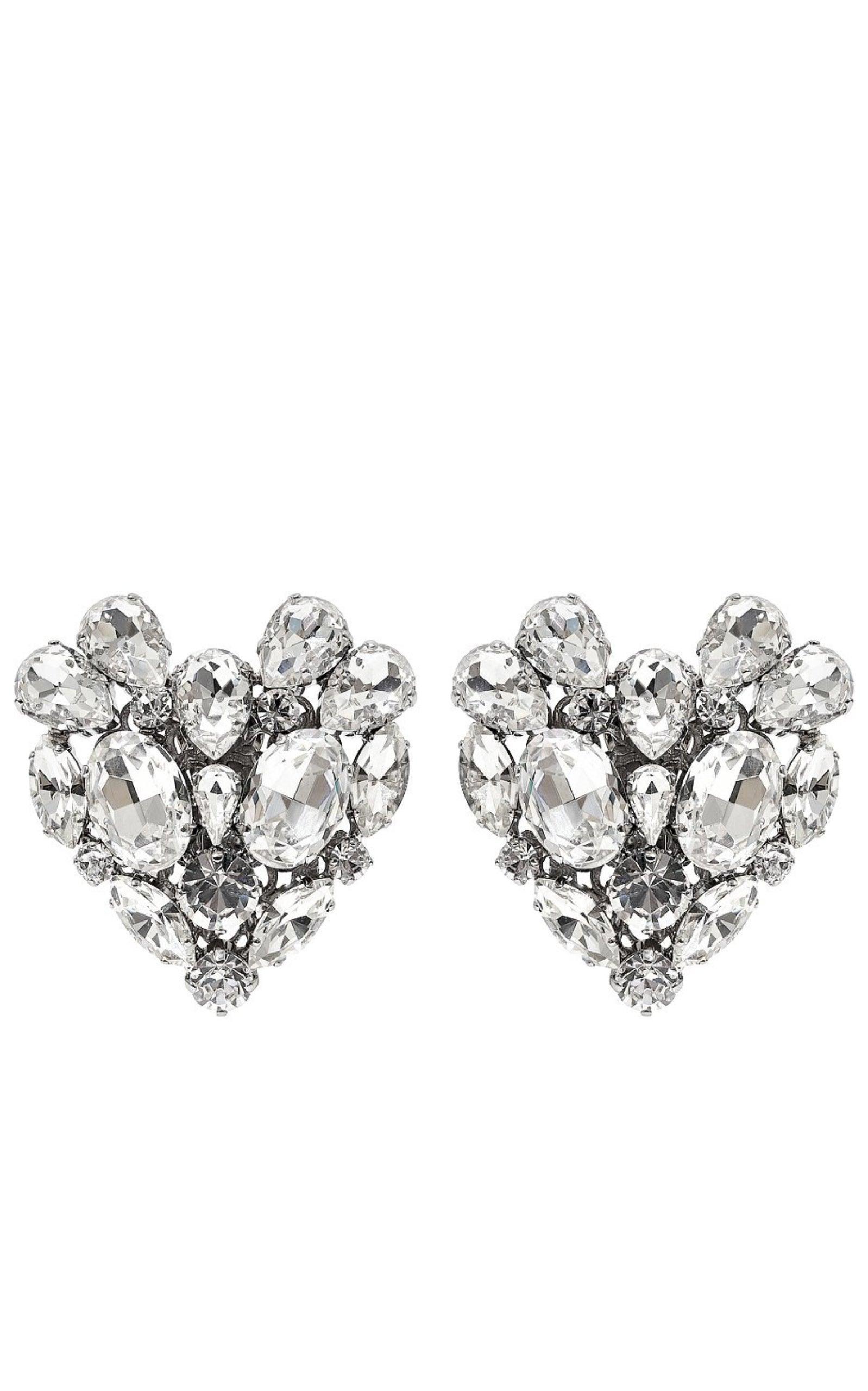 Silvertone Crystal Heart Stud Clip-On Earrings Alessandra Rich