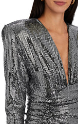 Ruched Silver Sequined Gown Alexandre Vauthier