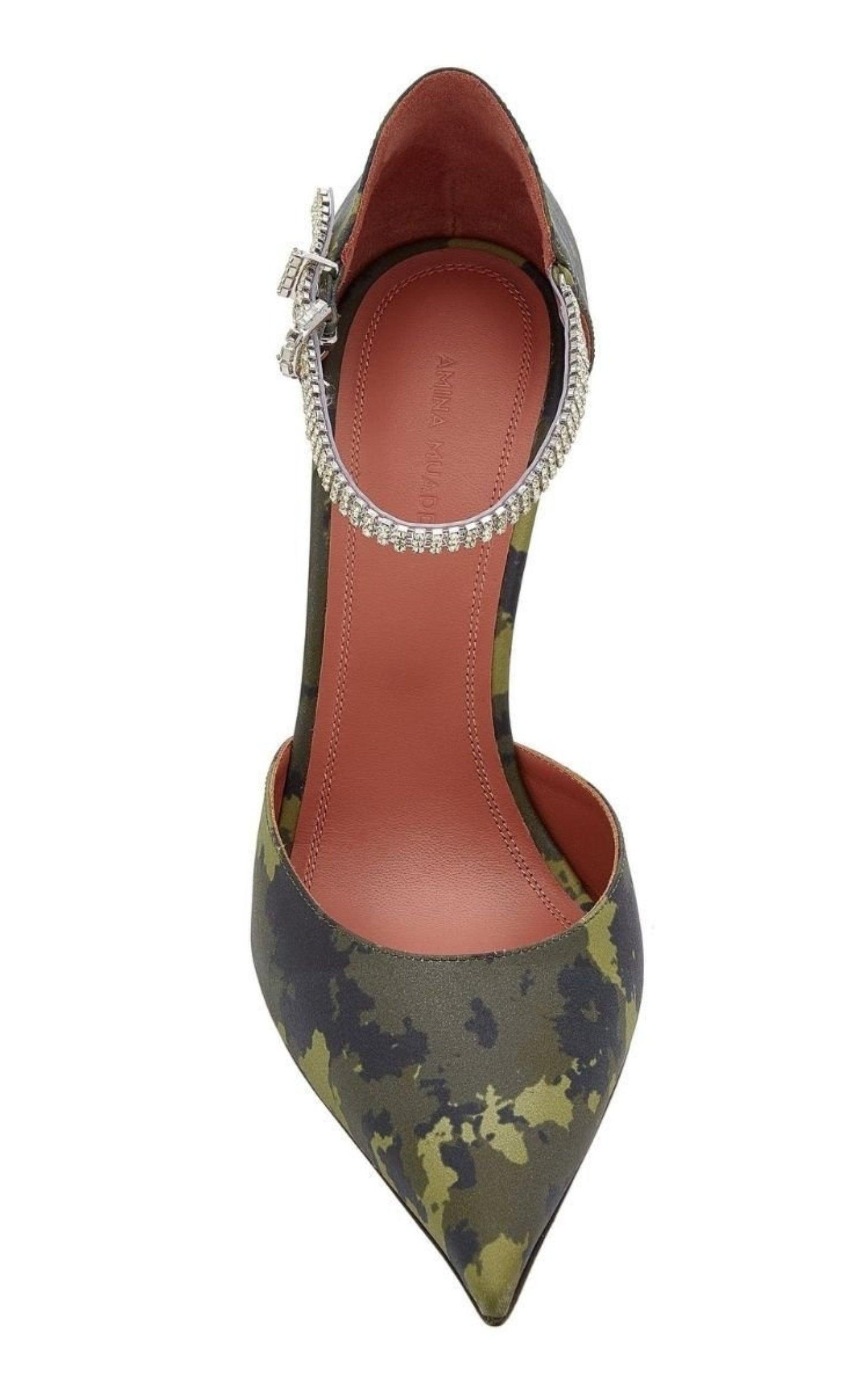 Usrina Crystal-Embellished Camouflage-Satin Pumps Amina Muaddi