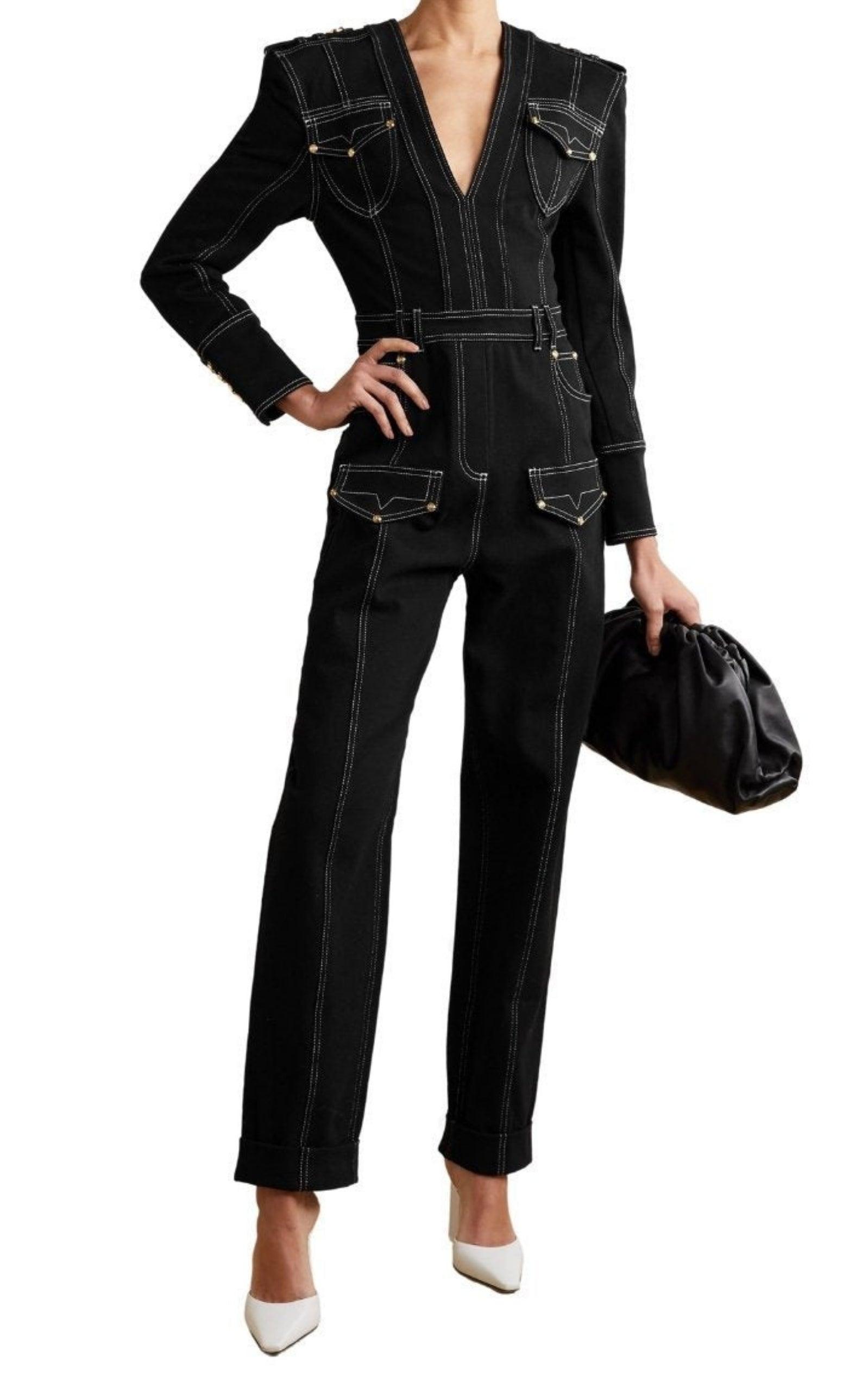 Black Denim Jumpsuit Balmain