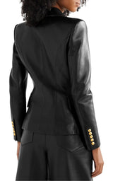 Black Leather Double-Breasted Blazer Balmain