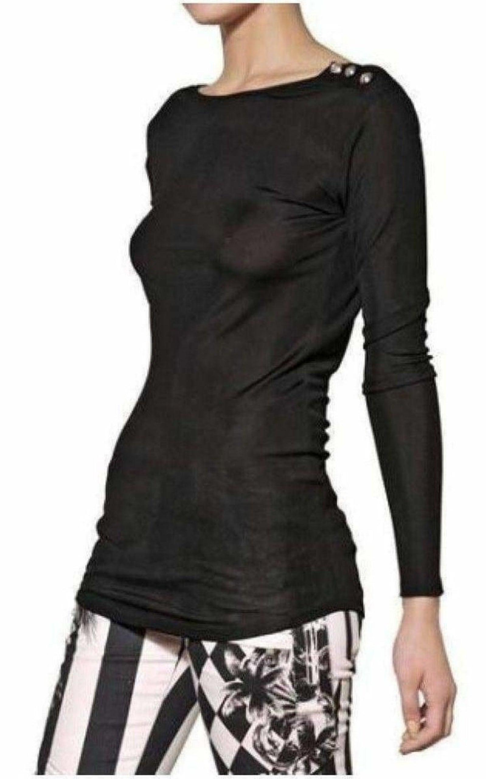 Black Long Sleeve Open Back Cotton Blend Top Balmain