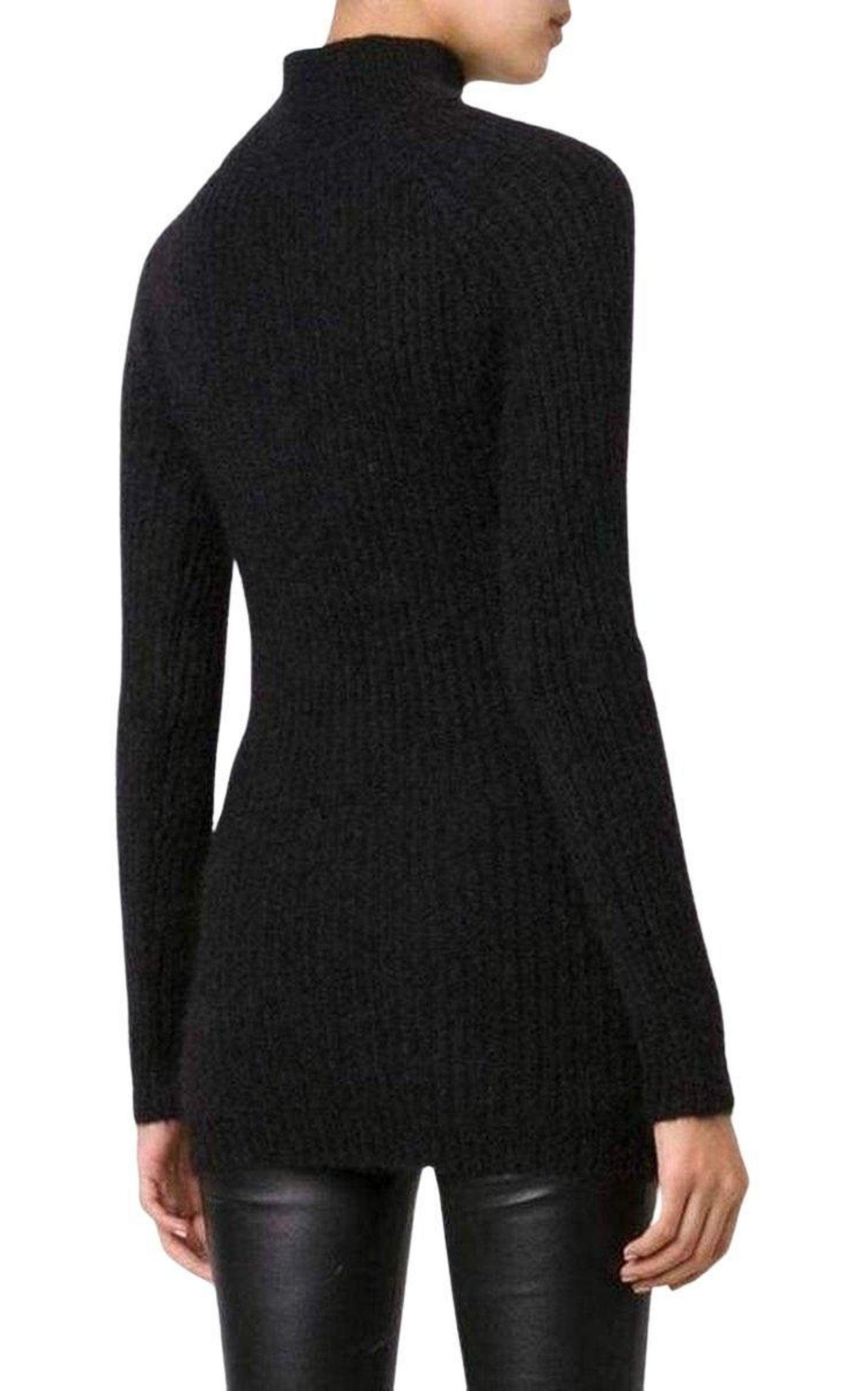 Black Mohair Wool Ribbed Turtleneck Sweater Balmain