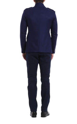 Blue Wool Blazer with Epaulettes Balmain