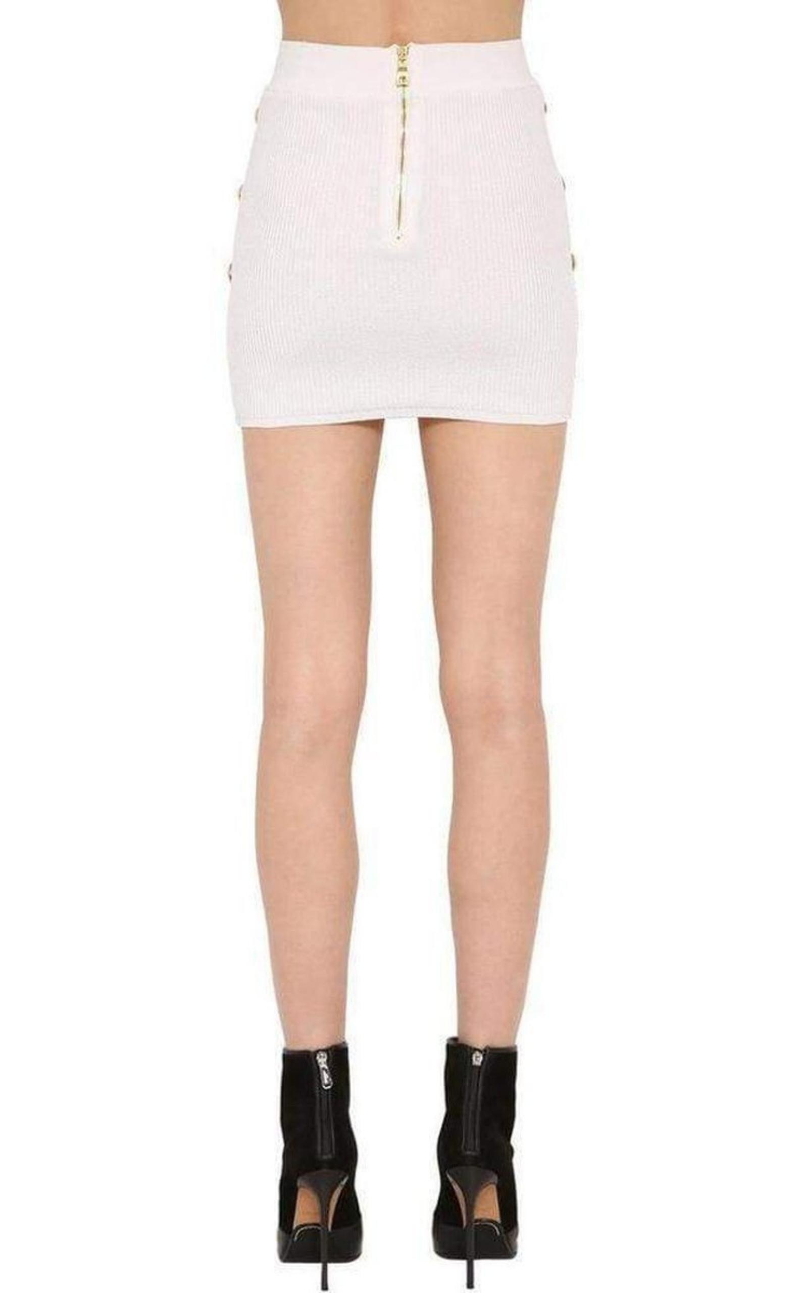 Button-Embellished Ribbed Stretch-knit Mini Skirt Balmain