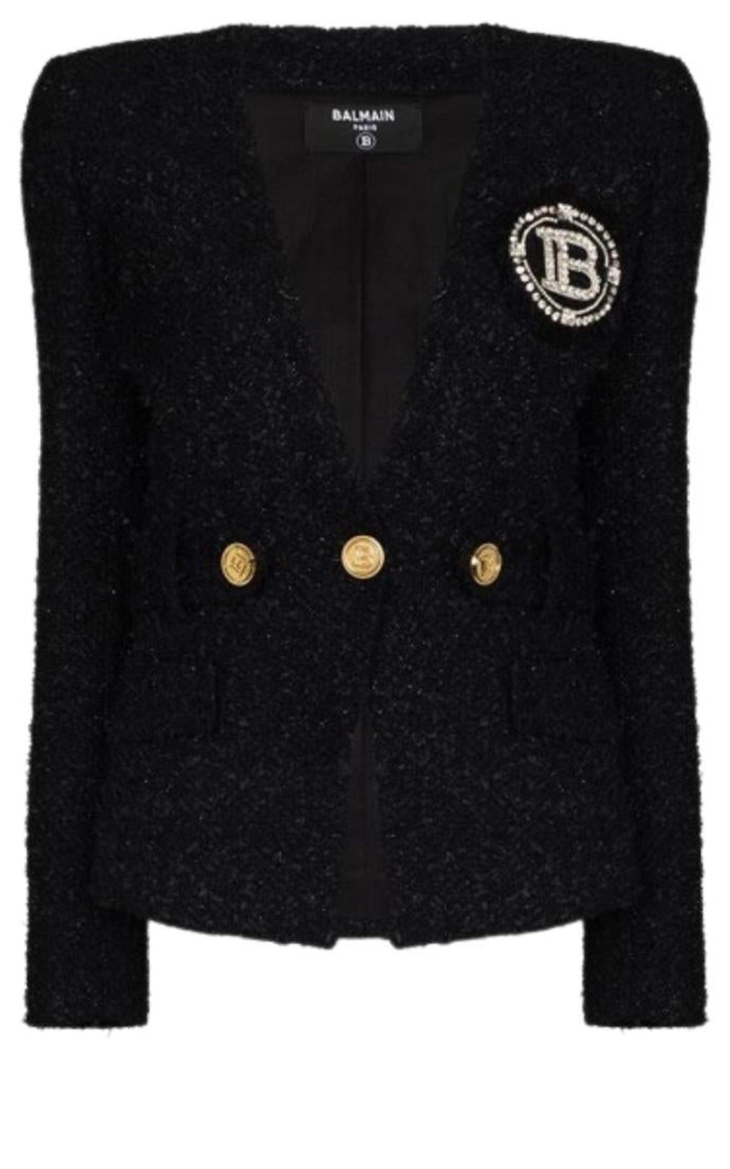 Crystal Logo Metallic Tweed Blazer Balmain