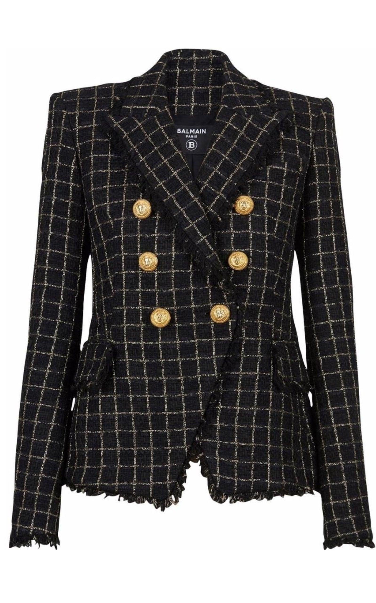 Balmain Double-breasted Checked Tweed Jacket