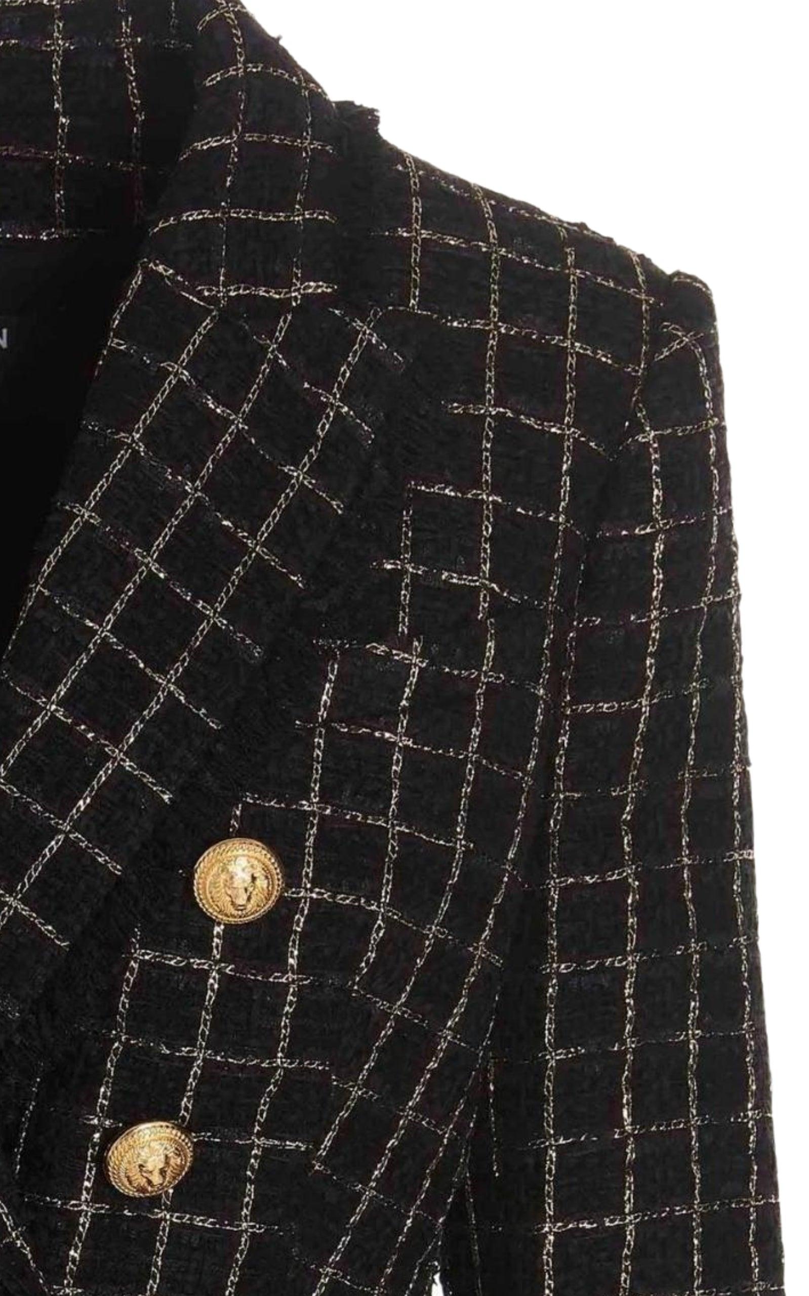 Balmain Double-breasted Checked Tweed Jacket