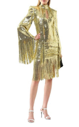 Fringed Gold Sequined Midi Dress Balmain