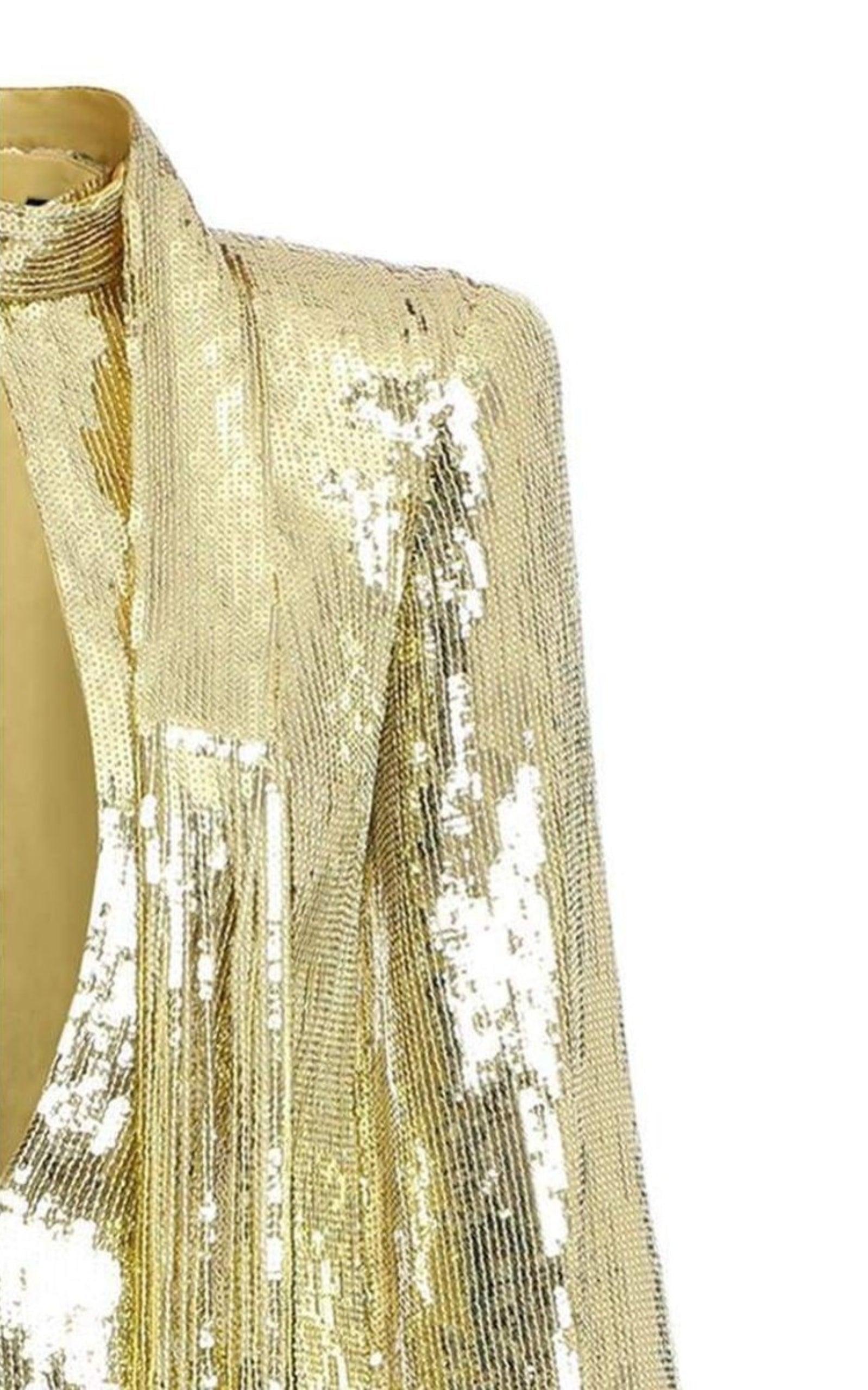 Fringed Gold Sequined Midi Dress Balmain