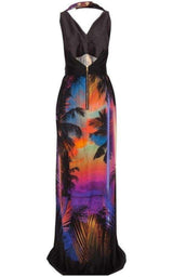 Halter Neck Printed Silk Dress Balmain