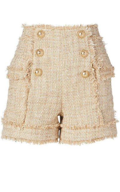 High-rise cotton-blend tweed shorts Balmain