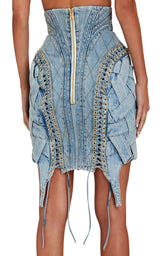 High-waist Lace-up Denim Skirt Balmain