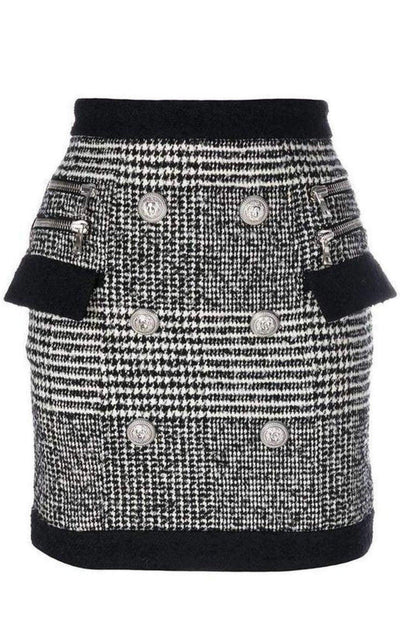 Houndstooth High-Rise Wool-Blend Mini Skirt Balmain