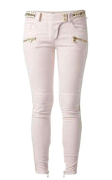 Low Rise Lace Chains Biker Jeans Balmain