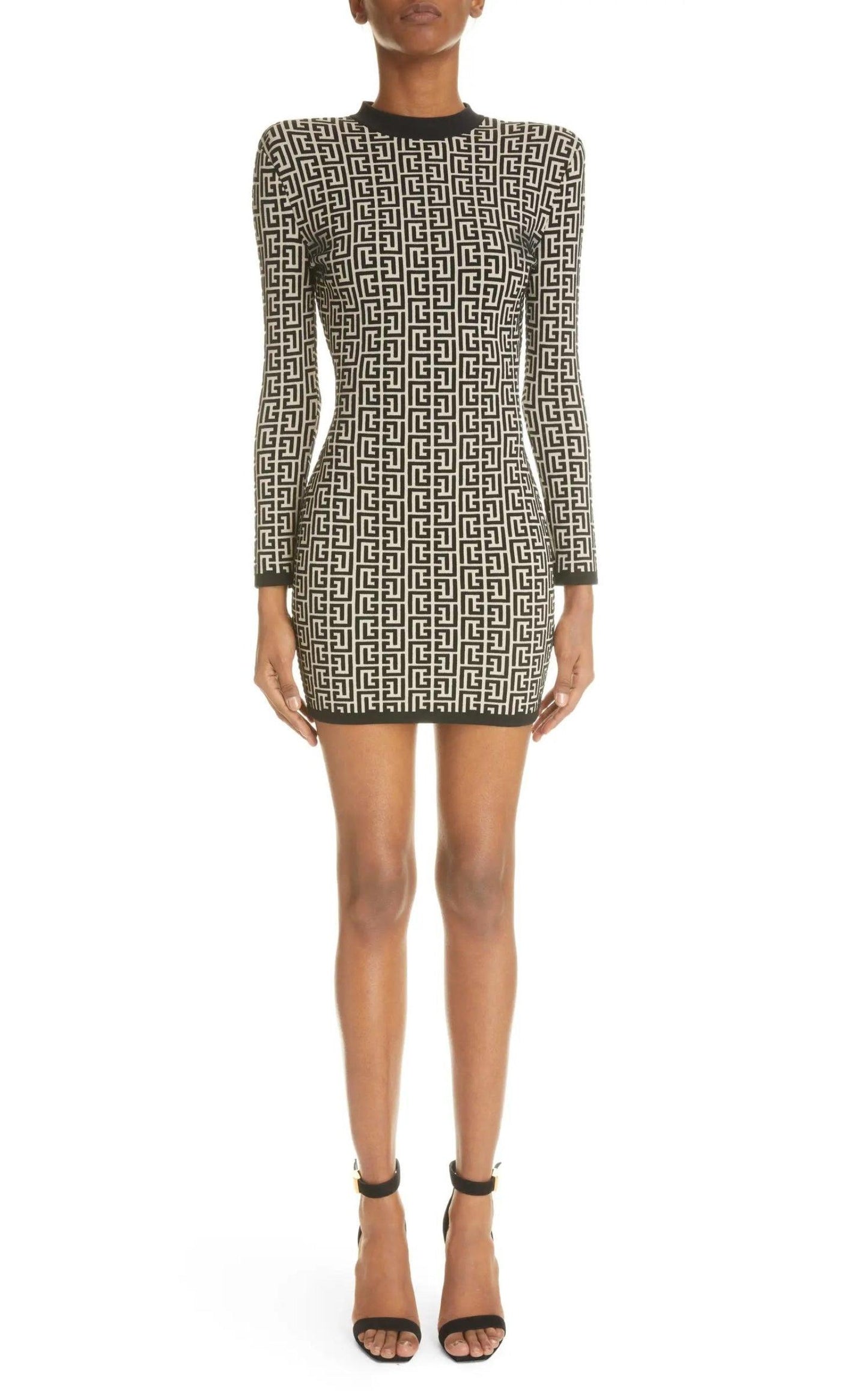 Monogram Jacquard Wool Blend Minidress Balmain