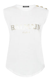 Printed Logo Sleeveless T-shirt Balmain