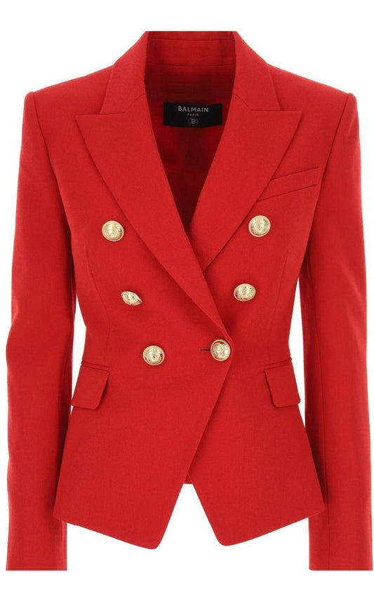 Red Double Breasted Tailored Wool Blazer Balmain