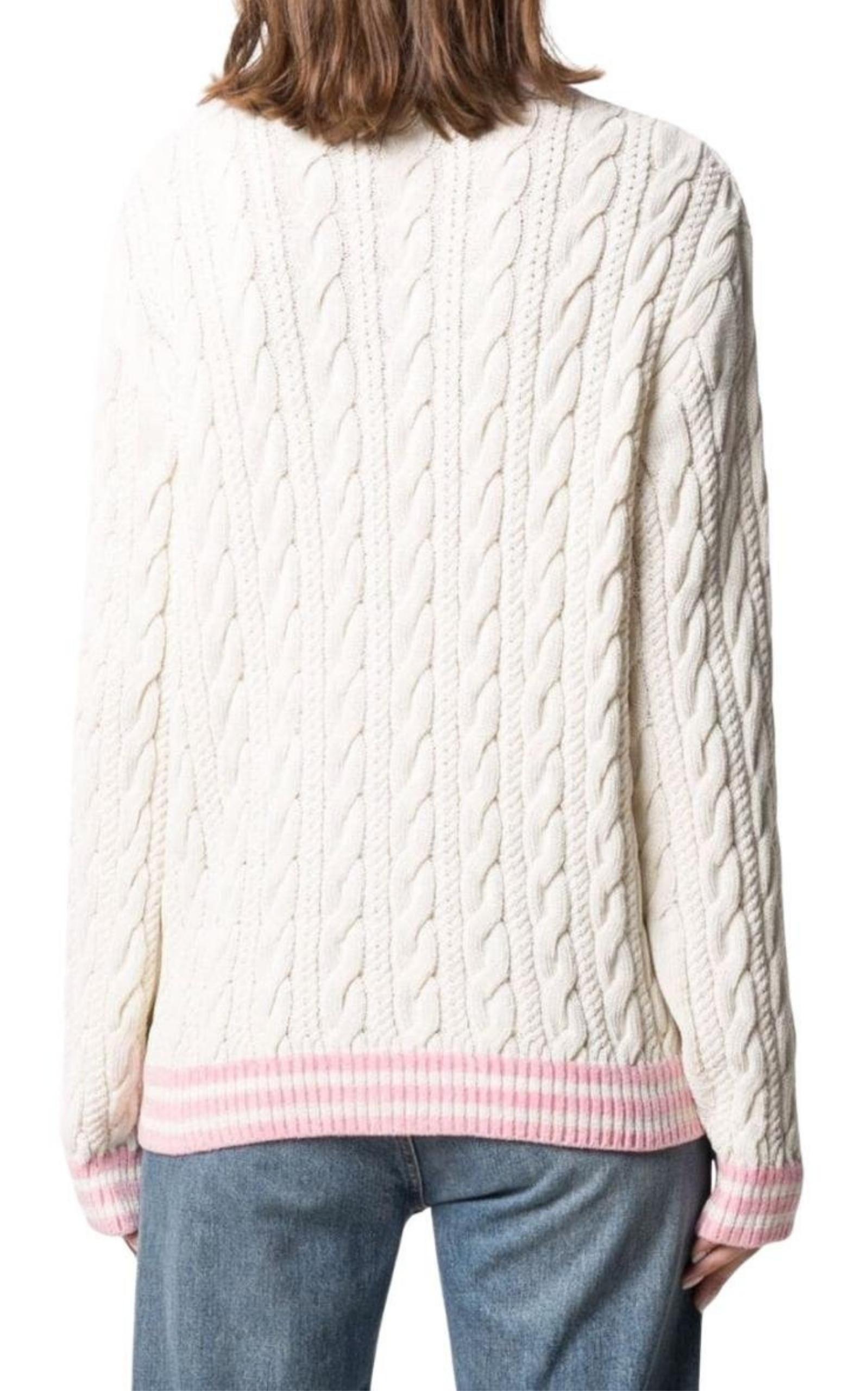 Wool-Blend Cable Knit Sweater With Patch Balmain