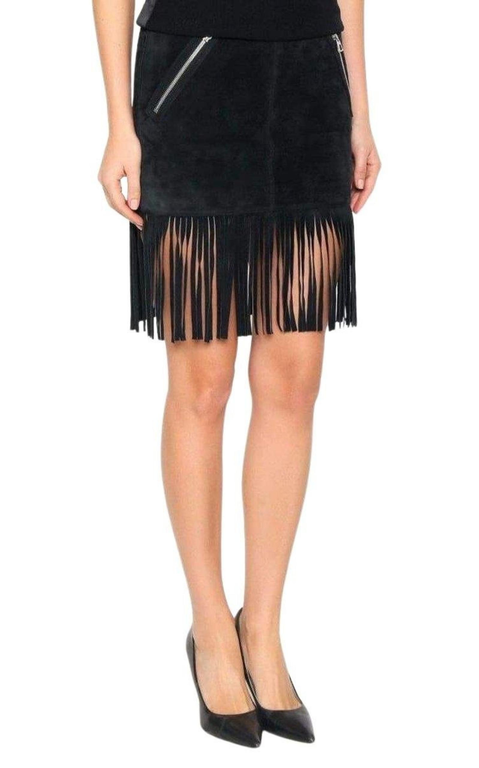 Black Leather Fringe Skirt Barbara Bui