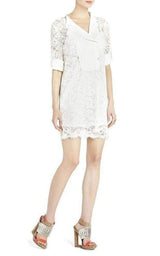 Contrast Bib Lace Silk Tunic Dress BCBGMAXAZRIA