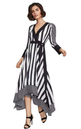 Costa Stripe Faux Wrap Dress BCBGMAXAZRIA