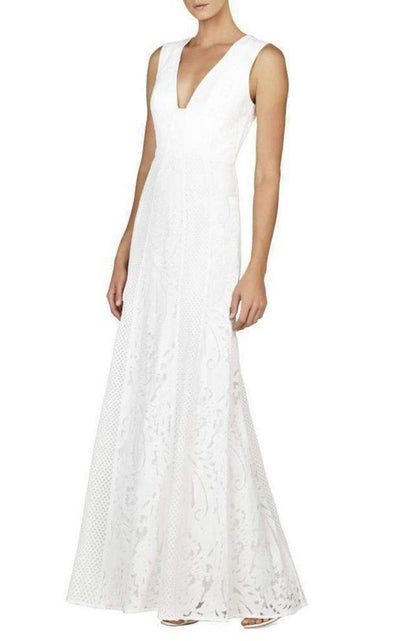 Elisia Sleeveless Lace Blocked Gown Dress BCBGMAXAZRIA