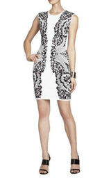 Embroidered-Filigree Diamond Jacquard Dress BCBGMAXAZRIA