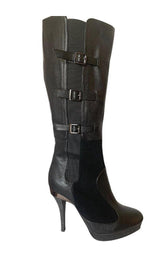 Emily Black Leather Buckles Boots BCBGMAXAZRIA