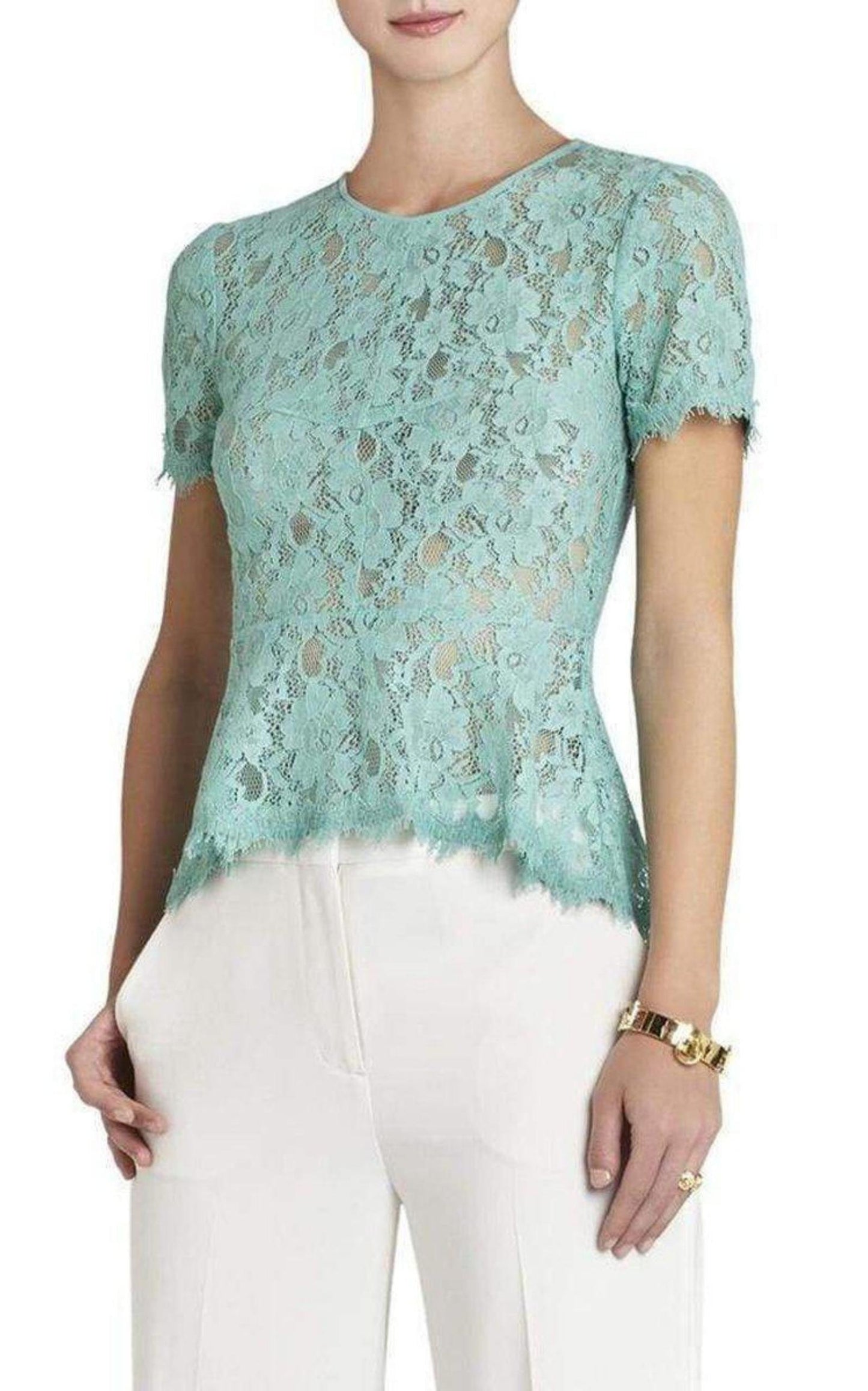 Evia Lace Peplum Top BCBGMAXAZRIA