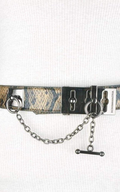 Faux Snake Leather Metallic Chain Toggle Belt BCBGMAXAZRIA