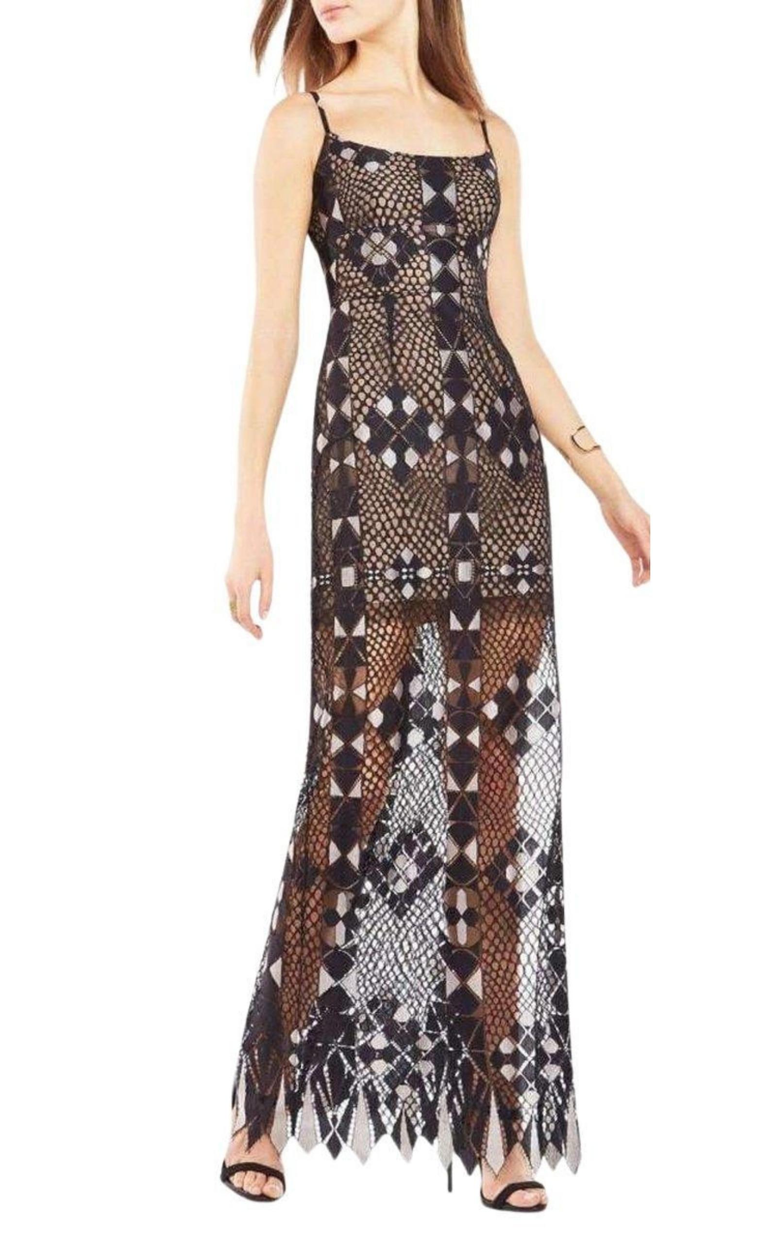 Geometric Lace Maxi Dress BCBGMAXAZRIA