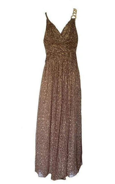 Gold Leopard Print Silk Gown Dress BCBGMAXAZRIA