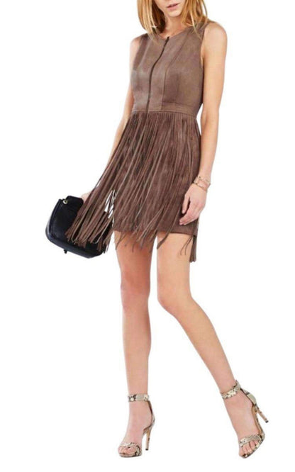 Hamin Fringe Faux Suede Vest Dress BCBGMAXAZRIA