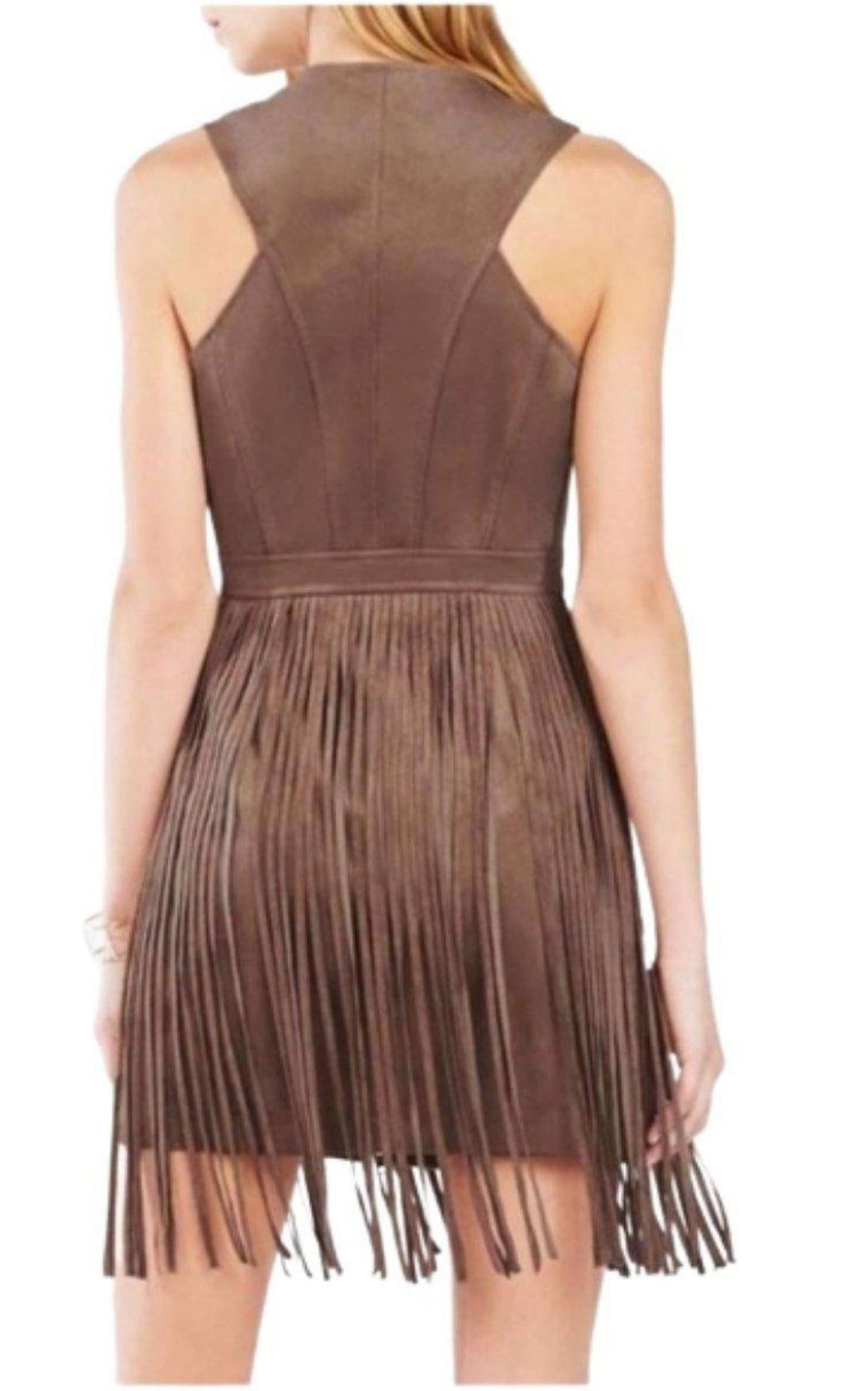 Hamin Fringe Faux Suede Vest Dress BCBGMAXAZRIA