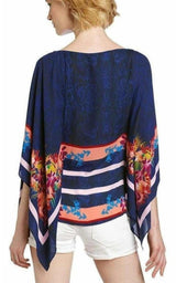 Kei Scarf Print Poncho Top BCBGMAXAZRIA