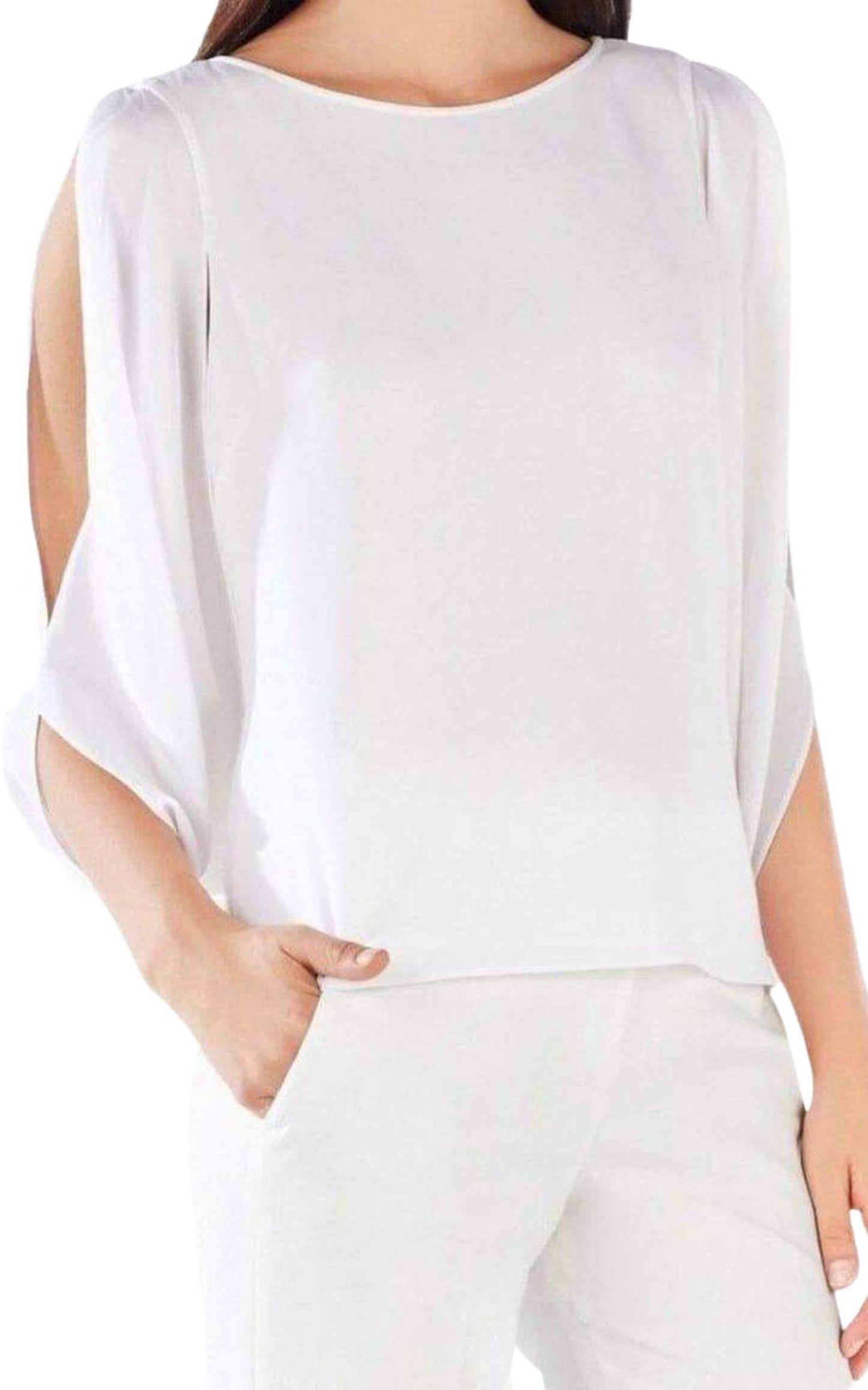 Kyleigh Fringe-Back Slit Sleeve Top BCBGMAXAZRIA